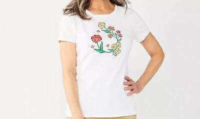 #ad Women#x27;s Croft amp; Barrow Essential Crewneck Tee White Floral Graphic Multiple Size $10.99