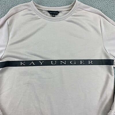 #ad NEW Kay Unger Shirt Womens Medium Grey Stretch Spell Out Lightweight Pullover $12.93