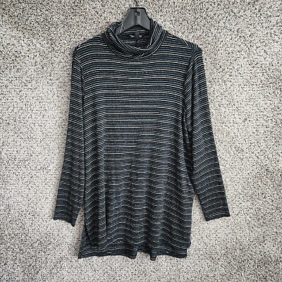 #ad Lane Bryant Top Womens 10 12 Turtleneck Tunic Striped Shimmer Stretch Casual $7.65