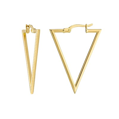 #ad Triangle Hoop Earrings 14K Yellow Real Gold Minimalist Geometric Hoops Women $261.60