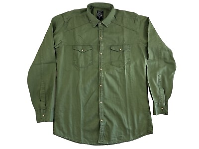 #ad DieSel Co. Men Green Long Sleeve Tan Button Snap Shirt Sz L $39.99