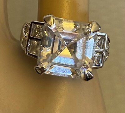 #ad vintage Uncas Jewelry Sterling Silver 6ct Asscher Square Cut CZ Ring size 5 $34.95