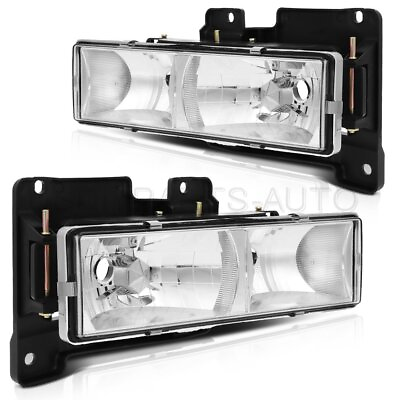 #ad For 1988 1998 Chevy GMC C K Chrome Headlights Headlamp Assembly Replacement Pair $49.88