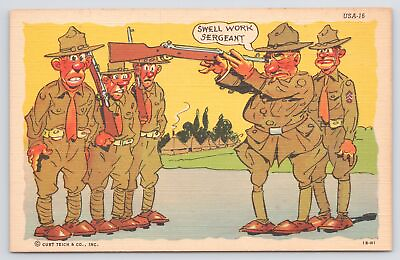 #ad Military Comics Swell Work Sergeant Man Looking Down Guns Barrel Vintage PC $3.50