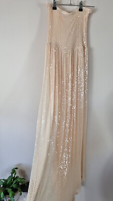 #ad Zara New Peach Strapless Maxi Dress Sequin Size Small Prom Evening RRP £89 GBP 45.00