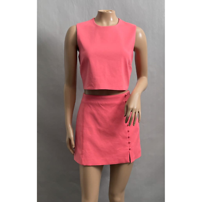 #ad Zara Mini Skirt Crop Top Set Women M Coral Pink Button Detail Barbiecore Trendy $44.95