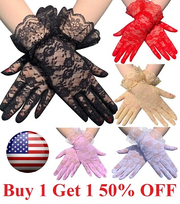 #ad 5 Colors Women Short Lace Floral Gloves Gothic Bride Wedding Mittens $5.95