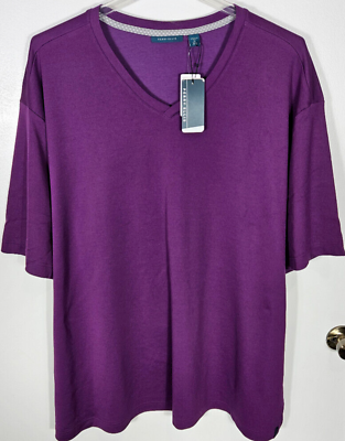 #ad Perry Ellis Men#x27;s Size 5X Purple Shirt Short Sleeve V Neck $16.99