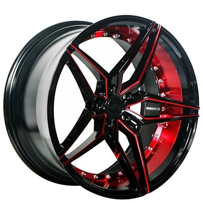 #ad 20quot; STAGGERED AC WHEELS AC01 GLOSS BLACK RED INNER EXTREME CONCAVE RIMS C11 $1199.00