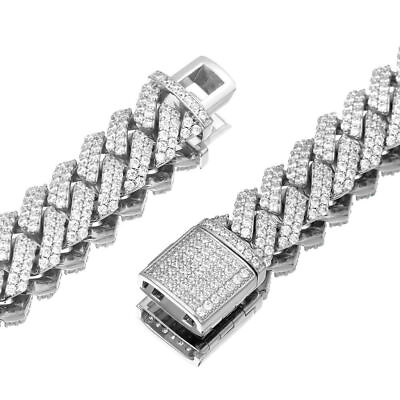 #ad 12mm Iced CZ Out Cuban Link Bracelet Chain White Gold Stainless Steel for Men $77.99