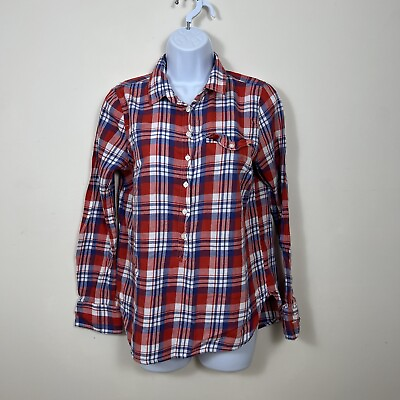 #ad J Crew Factory Button Up Plaid Womens Small Red White Collared Long Sleeve J $24.99