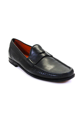 #ad Santoni Mens Leather Apron Toe Darted Slip On Loafers Black Size 11 $233.99