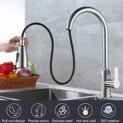 #ad Commercial Kitchen Sink Faucet Pull Out Sprayer Mixer Tap Brushed Nickel $22.79