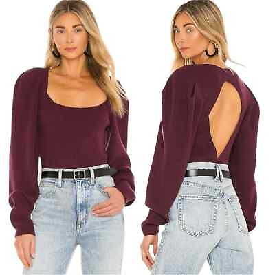 #ad Free People Saffron Top in Pomegranate Wine Small NWT NEW Puff Sleeve Open Back $35.00