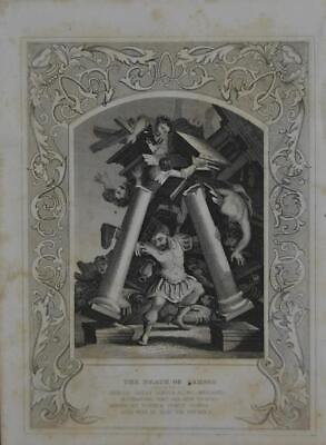 #ad Antique Religious Art Death of Samson Original 1860 Wall Art Christian Engraving $19.99