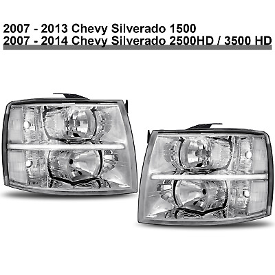 #ad Pair Chrome Headlights Clear Lens For 2007 2013 Chevy Silverado 1500 2500 3500 $67.22