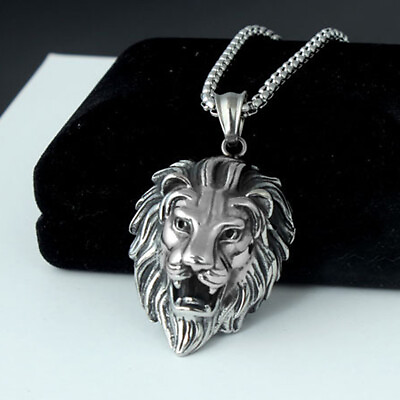 #ad Men 3D Lion Head Necklace Stainless Steel Charm Pendant Punk Chain $9.99