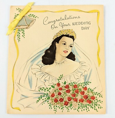 #ad Congratulations Wedding Day 1950#x27;s Greeting Card Bride 1950#x27;s $5.99