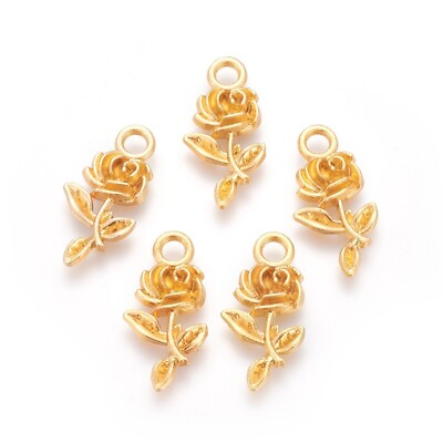 #ad 10 Rose Charms Gold Tone Flower Pendants Garden Findings Spring 22mm $6.19