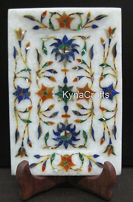 #ad 6x4 Inches White Marble Serving Tray Marquetry Art Business Gift Tray for Hotel $113.40