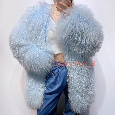 #ad Women 100% Real Mongolian Lamb Fur Coat Real Fur Mid length Jacket Warm Overcoat $269.74