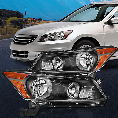 #ad Headlights Assembly Fits 2008 2012 Honda Accord 4 Door Replacement Pair Black $86.59
