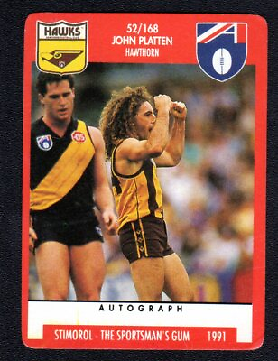#ad 1991 STIMOROL FOOTBALL CARD JOHN PLATTEN #52 NEAR MINT AU $2.50