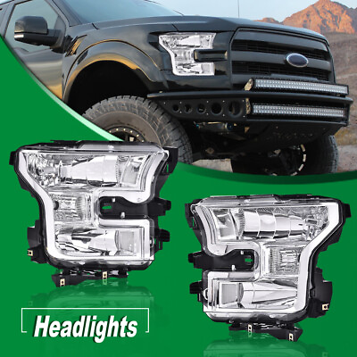 #ad Fit For 2015 2017 Ford F150 Clear Headlights Chrome Head Lamps LeftRight Pair $98.42