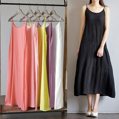 #ad Women Cotton Silk Camisole Full Slips Dresses Loose Under Slip Dress Petticoat $11.31