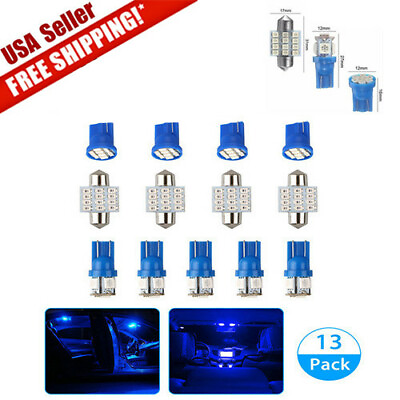 #ad 13PCs LED Lights Interior Package Kit Pure Blue Dome Map License Plate Lamp Bulb $8.13
