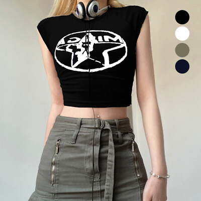 #ad Retro Street Spicy Girl Star Print Contrast Slim Fit Open Navel T Shirt Top $19.99