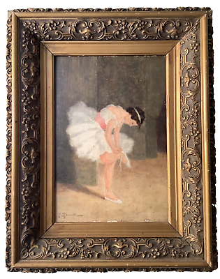 #ad Beautiful Ballet Ballerina in Tutu French Oil Painting Signed Framed $750.00