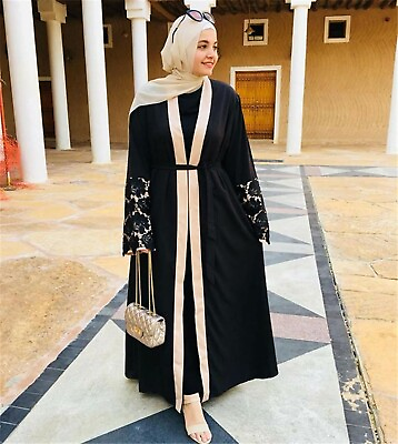 #ad Dubai Open Abaya Muslim Women Maxi Dress Kaftan Jilbab Robe Islamic Party SF25 GBP 33.99