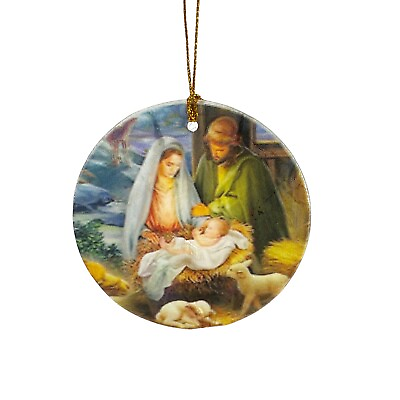 #ad Pinnacle Peak Trading Nativity Scene with Baby Lambs Capiz Disk Ornament 3 Inch $9.98