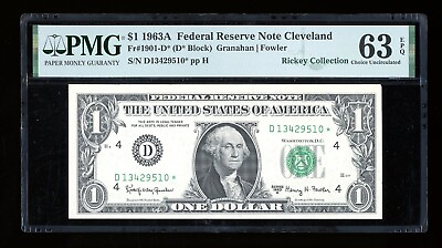 #ad DBR 1963 A $1 FRN Cleveland STAR Fr. 1901 D* PMG 63 EPQ Serial D13429510* $98.75