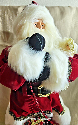 #ad Christmas Santa Claus w wooden base and gift bag 22 inches $45.99