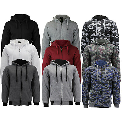 Men#x27;s Athletic Warm Soft Sherpa Lined Fleece Zip Up Sweater Jacket Hoodie $33.94