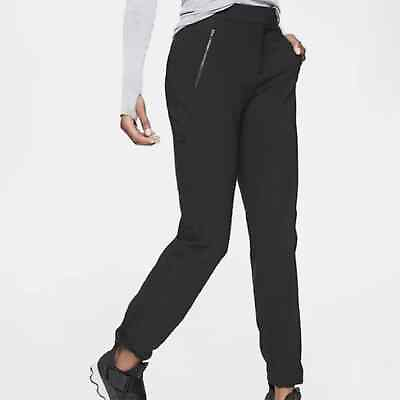 #ad Athleta Wander Black Knit Slim Straight Leg Athletic Stretch Zipper Pants Sz 8 $34.95