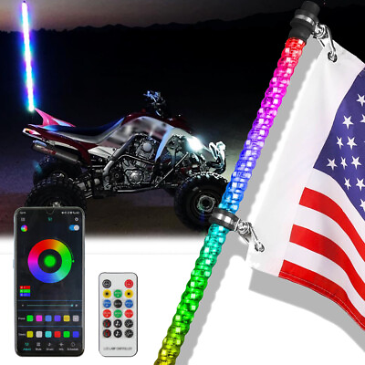 #ad 3FT For Yamaha Raptor 700R ATV UTV Spiral RGB LED Whip Light Chasing Dance Flag $55.07