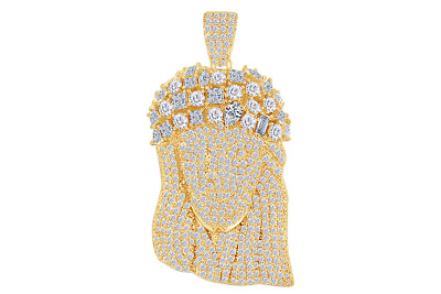 #ad Multi Shape Simulated Diamond Jesus Charm Pendant 14k Yellow Gold Plated Silver $950.39