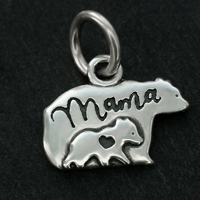 #ad 925 Sterling Silver Mama Bear With Her Baby Pendant Charm Mother#x27;s Day Birthday $9.99