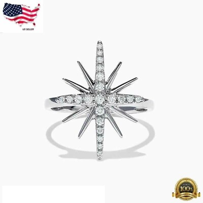 #ad Fashion Star Shape Silver Plated Wedding Ring Zircon Ring Sz 6 10 Simulated $3.75