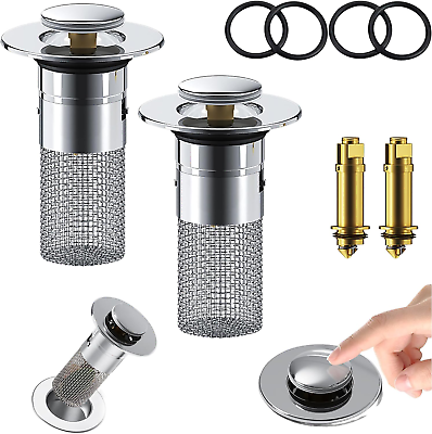 #ad 2Pcs Bathroom Sink Hair Catcher Pop Up Drain Filter with Stainless Steel Basket $18.99