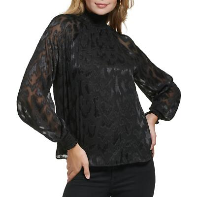 #ad Calvin Klein Womens Smocked Mock Neck Top Blouse Shirt BHFO 5932 $32.99