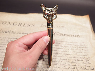 #ad Vintage Antique Style Brass Fox letter opener Hunting Desk Collectible $14.99