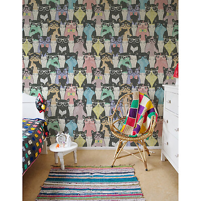 #ad Removable Wallpaper adhesive Colorful hipster cats pattern Funky for kids room $445.95