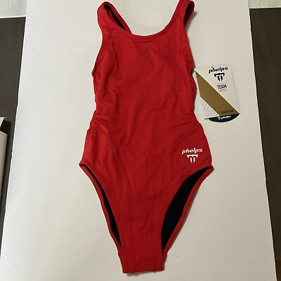 #ad PHELPS WOMEN’S MID BACK SOLID ONE PIECE SWIMSUIT Size 26 Red Lifeguard $9.90