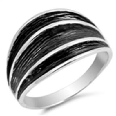 #ad 925 Sterling Silver Black Band Fashion Ring New Size 5 10 $26.43