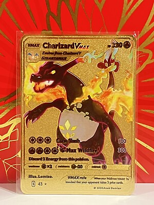 #ad Charizard Vmax Gold Metal Pokémon Card Collectible Gift Display $9.99