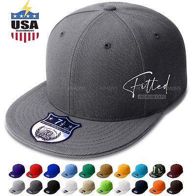 #ad Premium Solid Fitted Baseball Cap Hat Trucker Blank Plain Flat Bill 9 Sizes $13.77